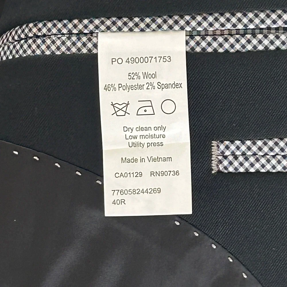 Chaps Suit Mens 40R‎ Black Wool Blend 2-Button Solid Classic Formal Career